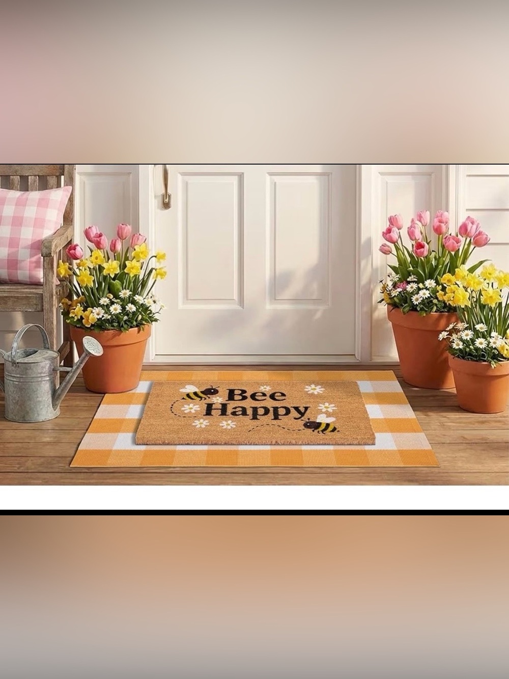 Bee Happy Coir Doormat - Yellow Brown
